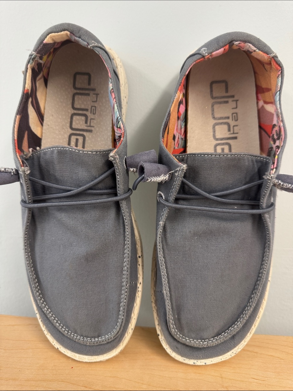 Hey Dude Men's Slip-On Loafers in Gray with Floral Lining